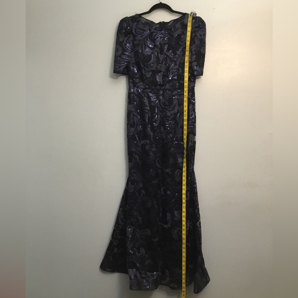 Xscape Blue Sequin Long Sleeve Dress